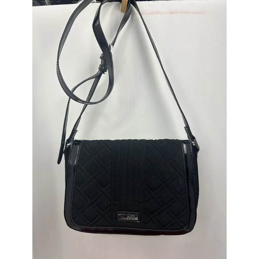 Vera Bradley Iconic Quilted Messenger Bag Black Pattern Lining